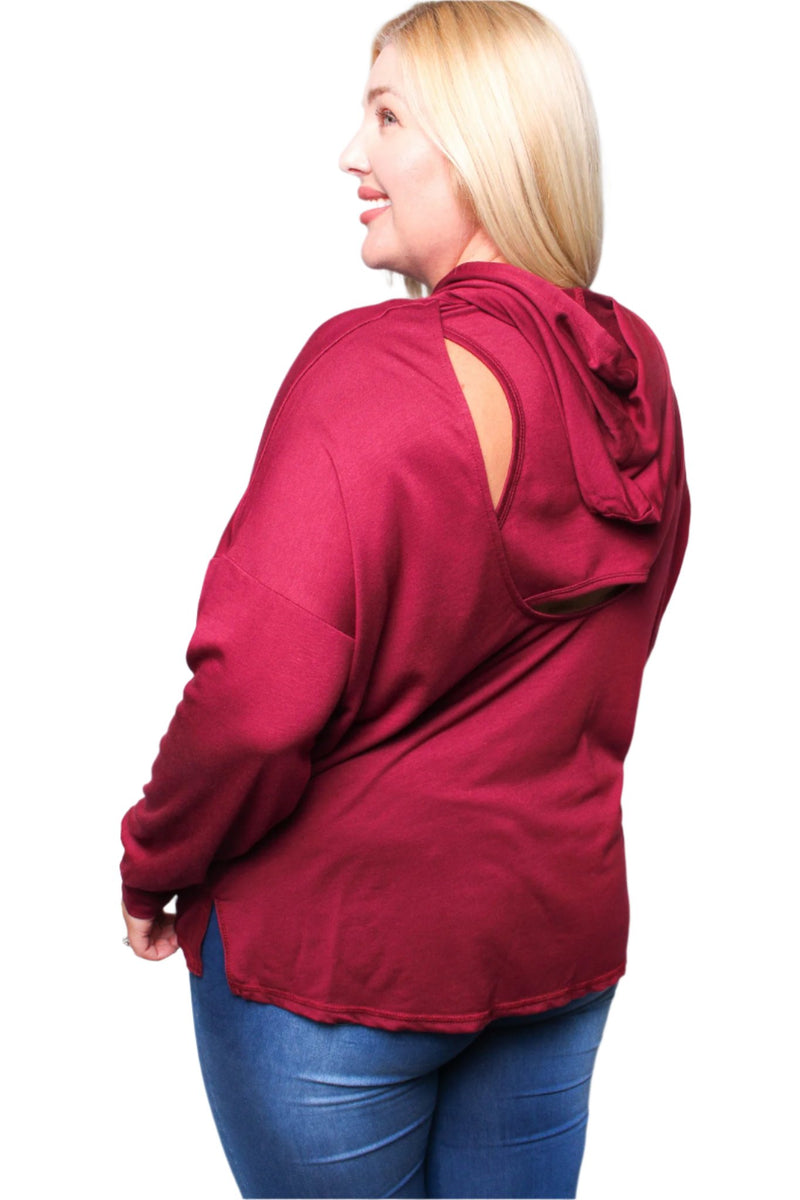 Women's Plus Long Sleeves Cut Out Back Hoodie