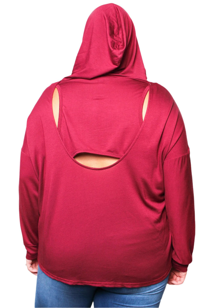 Women's Plus Long Sleeves Cut Out Back Hoodie