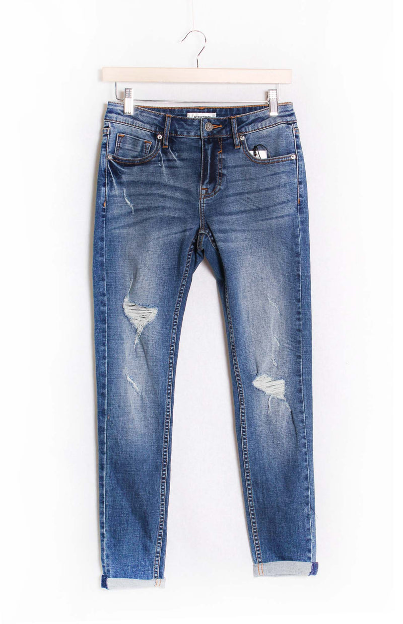 Women's High Waisted Tattered Folded Skinny Jeans