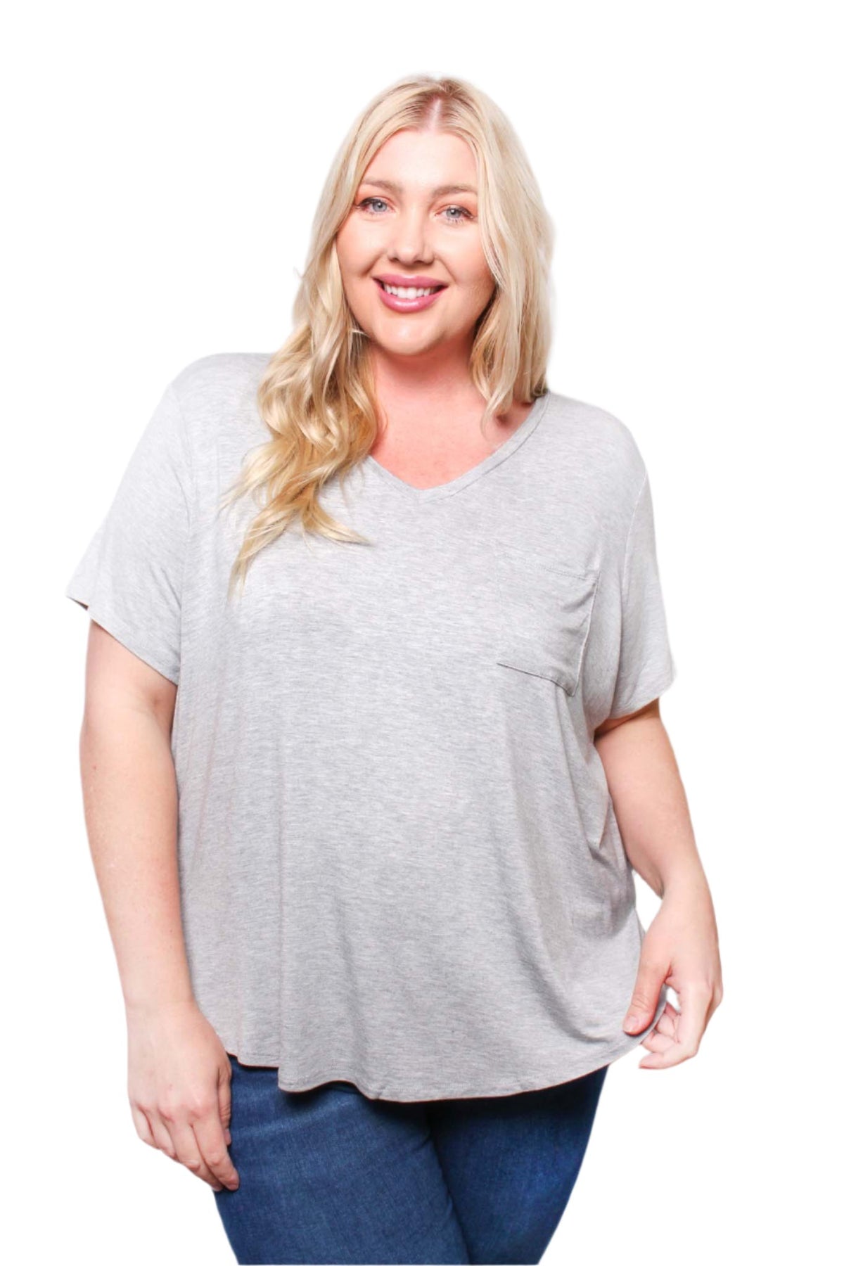 Women's Plus Short Sleeve V Neck Front Pocket Top