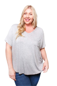 Women's Plus Short Sleeve V Neck Front Pocket Top