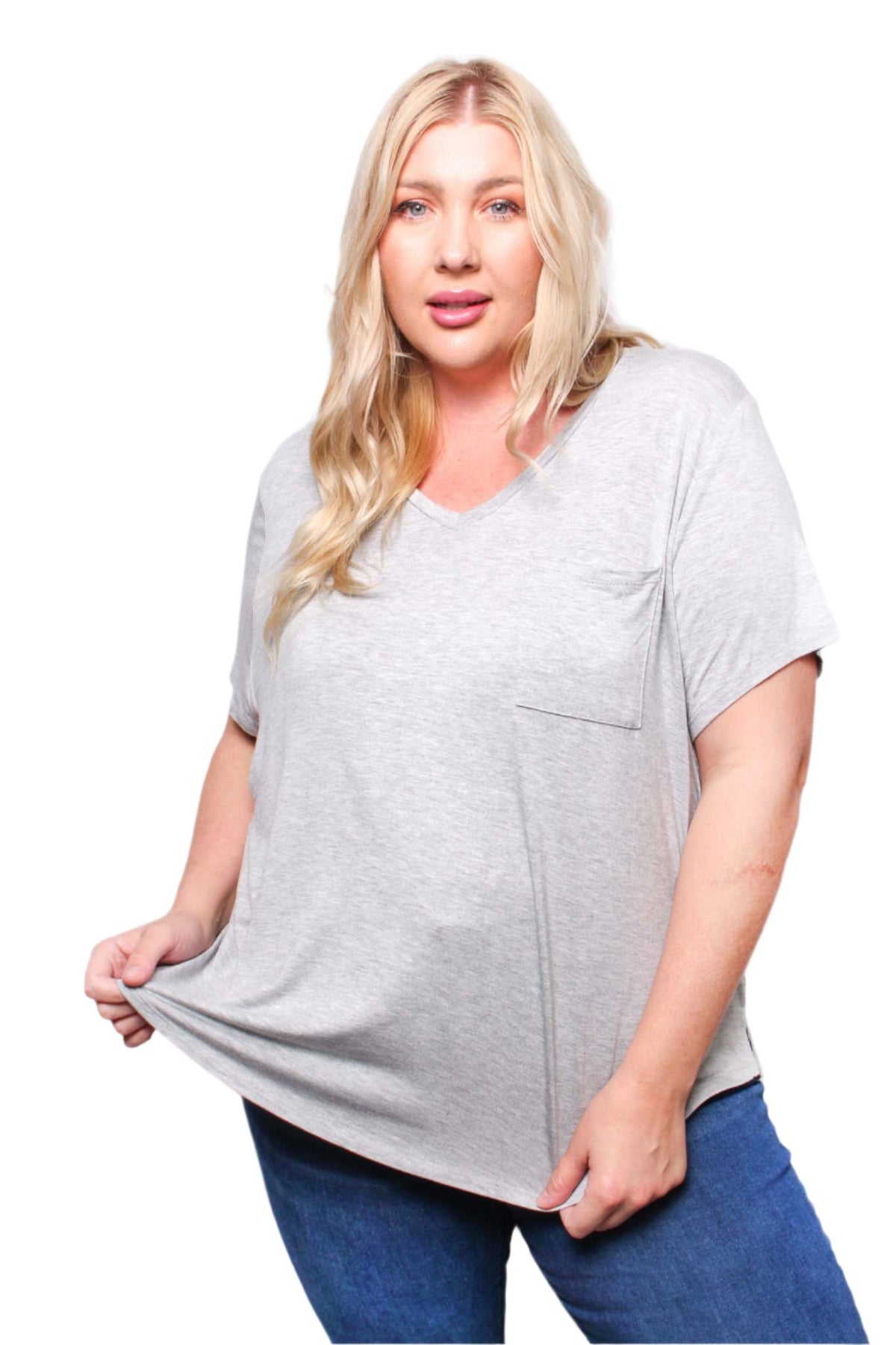 Women's Plus Short Sleeve V Neck Front Pocket Top