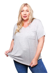 Women's Plus Short Sleeve V Neck Front Pocket Top
