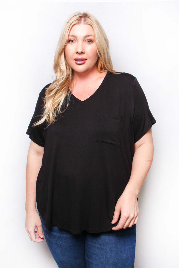 Women's Plus Short Sleeve V Neck Front Pocket Top