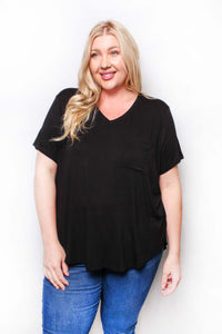 Women's Plus Short Sleeve V Neck Front Pocket Top