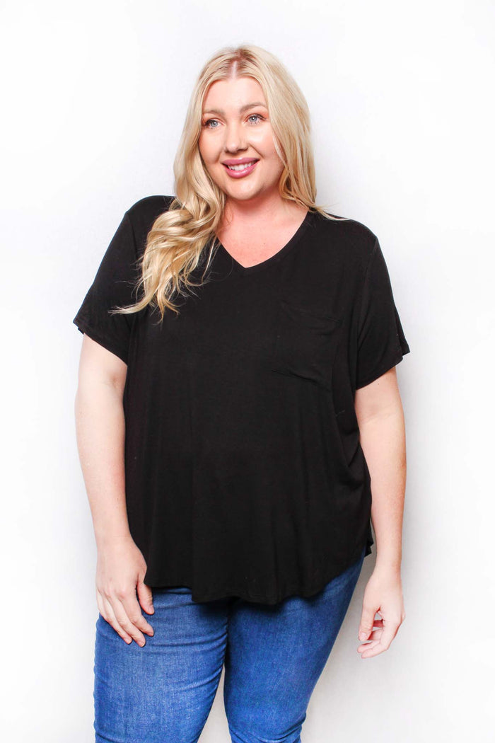 Women's Plus Short Sleeve V Neck Front Pocket Top