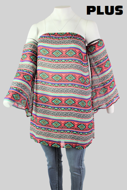 Women's Plus Size Off Shoulder Double Layer Tunic Top