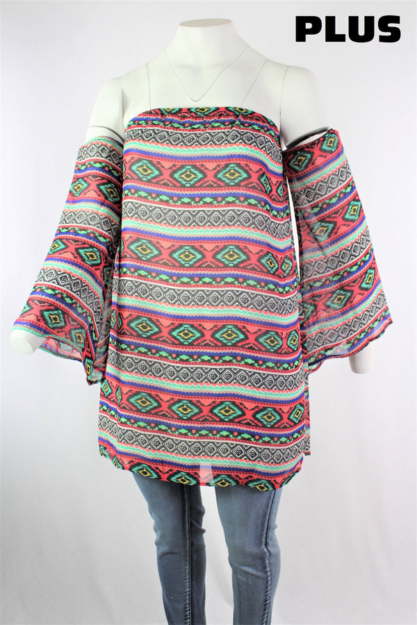 Women's Plus Size Off Shoulder Double Layer Tunic Top