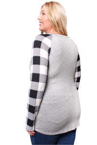 Women's Plus Long Sleeve Round Neck Plaid Raglan Top
