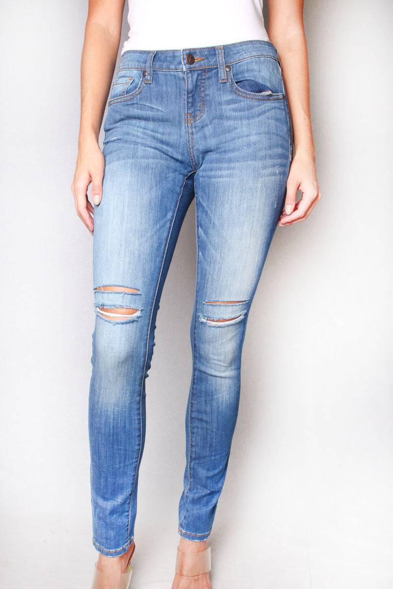 Women's Midrise Ripped Skinny Jeans