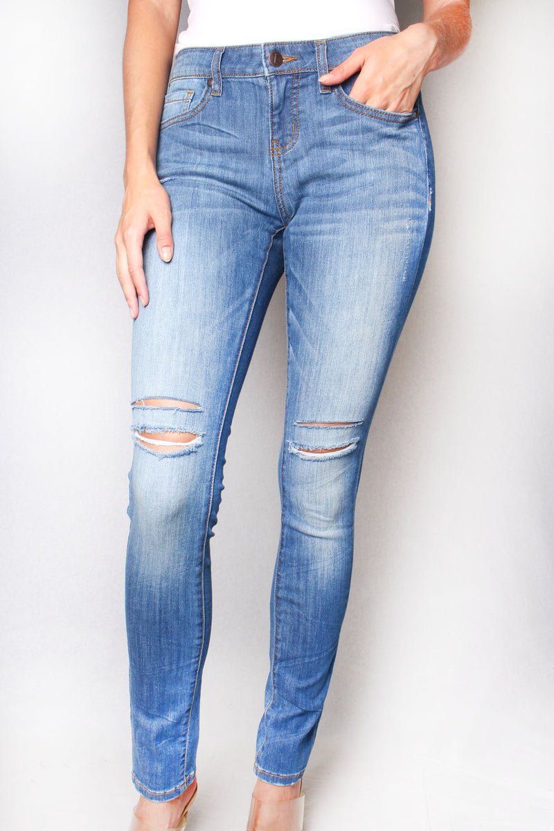 Women's Midrise Ripped Skinny Jeans