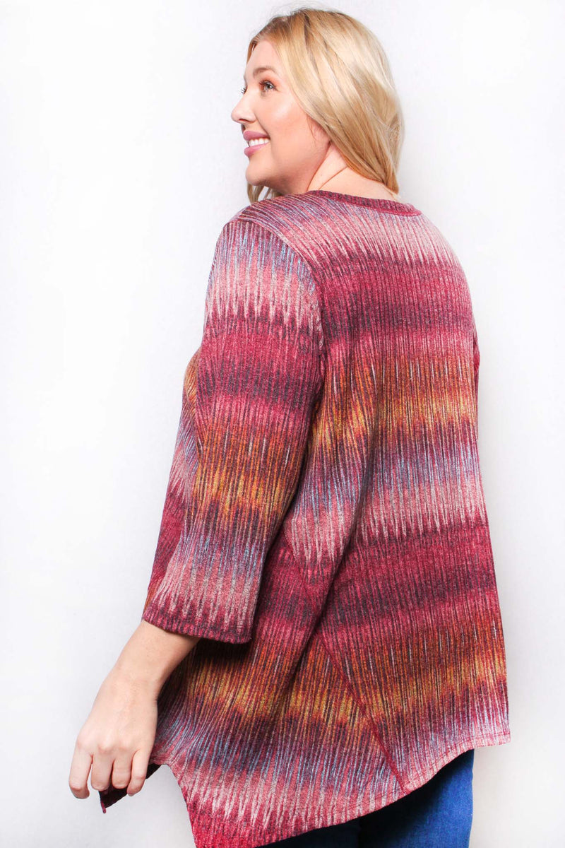 Women's Plus 3/4 Sleeve Scoop Neck Knitted Top
