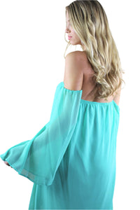 light green off shoulder tunic mini dress