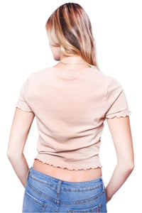 Women's Ruffle Short Sleeve Ribbed T-Shirt