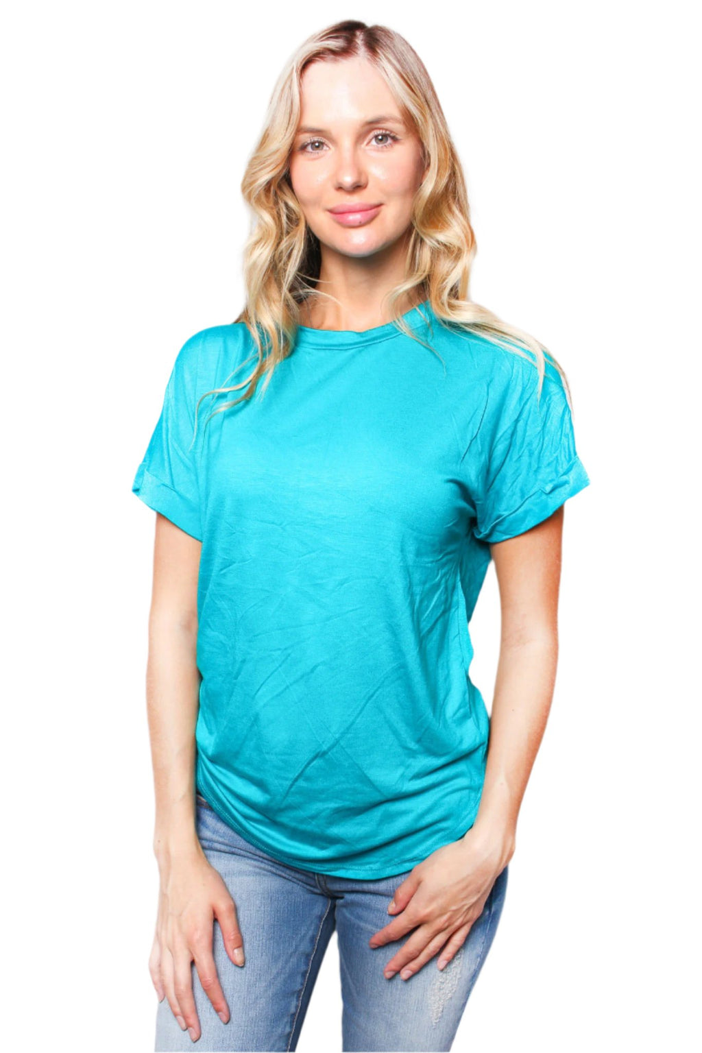 Women's Solid Cuffed Short Sleeve T-Shirt