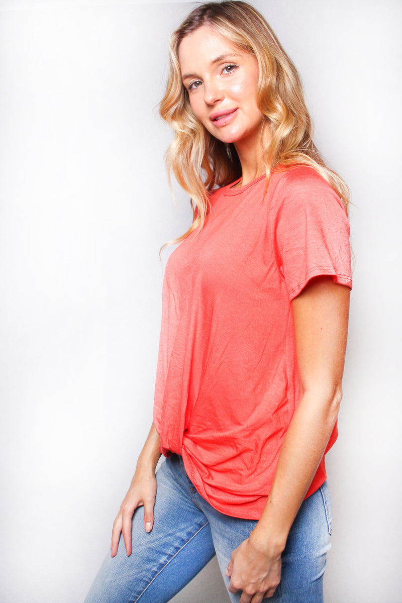 Women's Solid Short Sleeve Twist Front T-Shirt