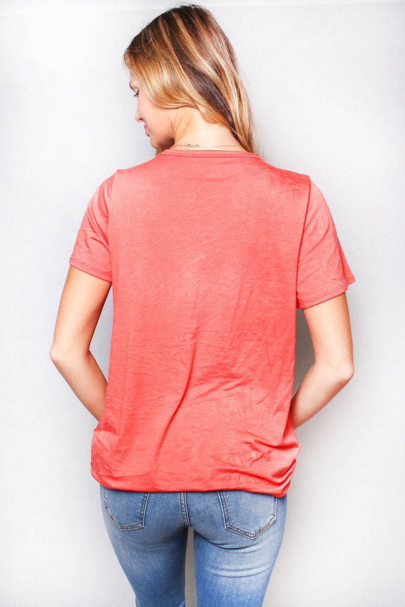 Women's Solid Short Sleeve Twist Front T-Shirt