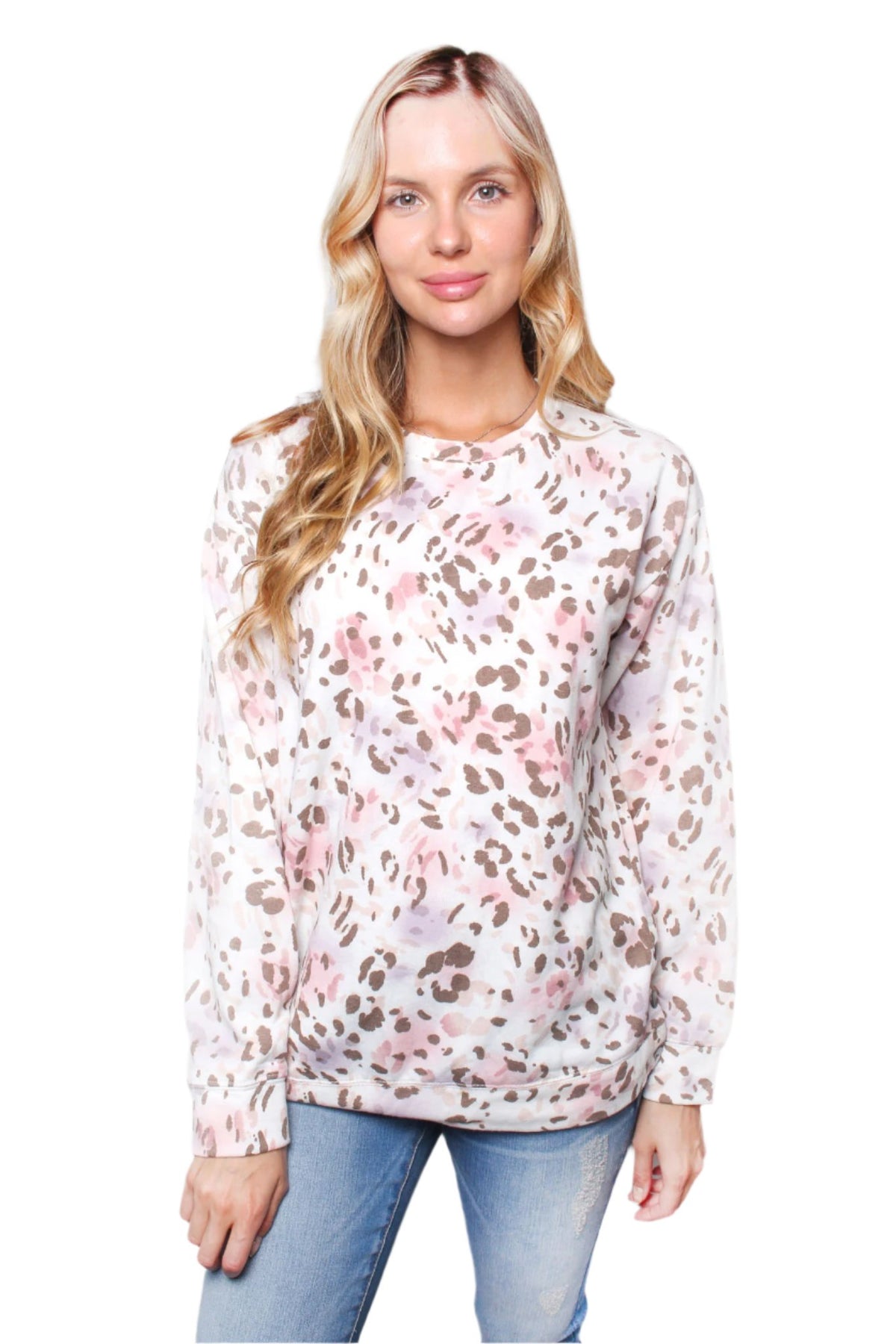 Women's Printed Long Sleeve Side Button Detail Top