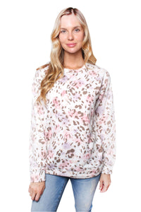 Women's Printed Long Sleeve Side Button Detail Top