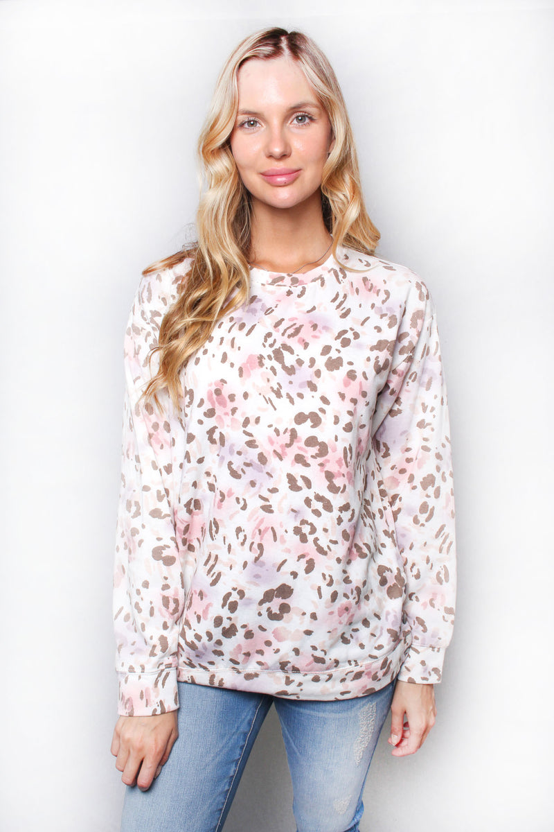 Women's Printed Long Sleeve Side Button Detail Top