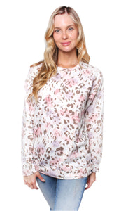 Women's Printed Long Sleeve Side Button Detail Top