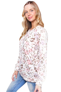Women's Printed Long Sleeve Side Button Detail Top