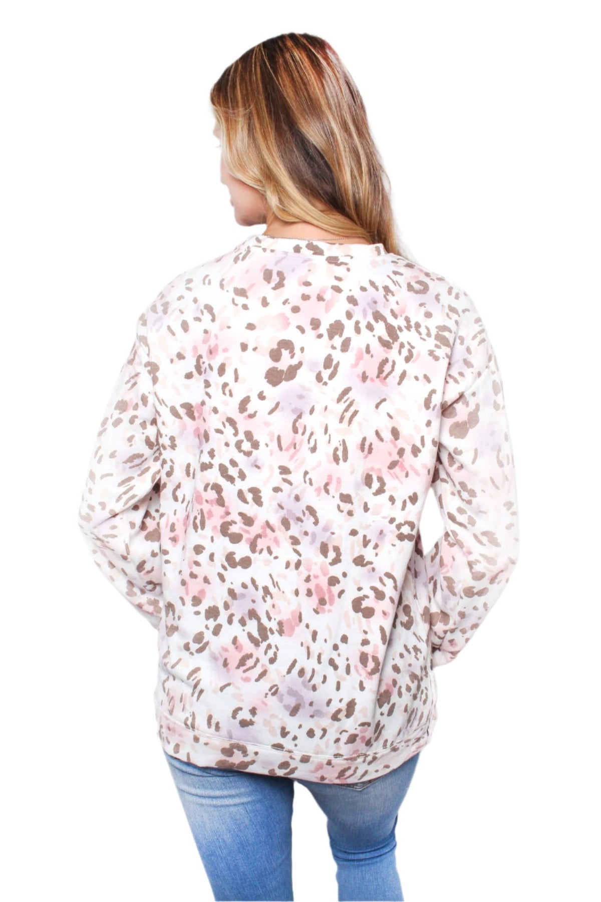 Women's Printed Long Sleeve Side Button Detail Top