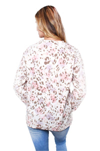 Women's Printed Long Sleeve Side Button Detail Top