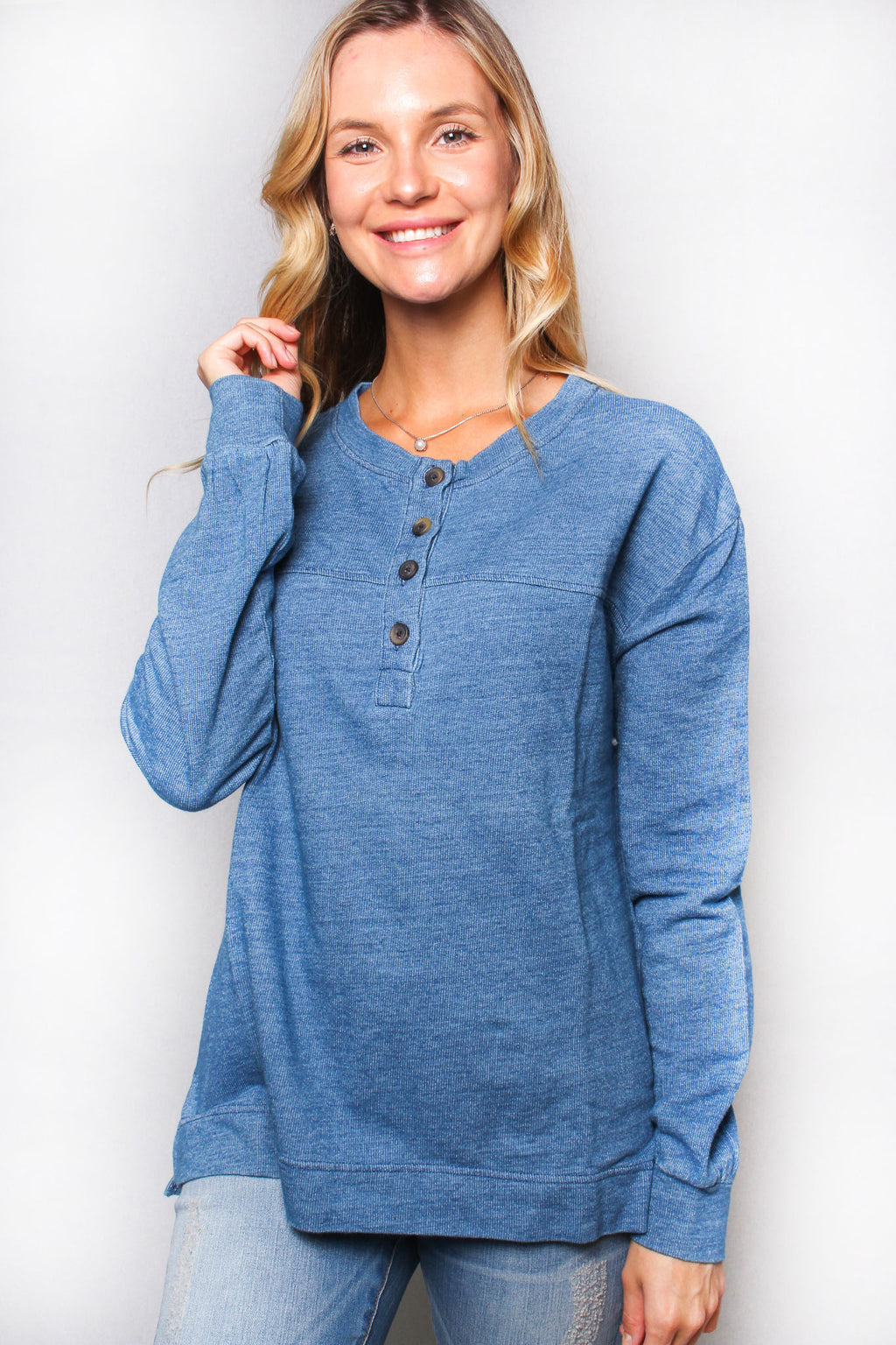 Women's Solid Long Sleeve Henley Top