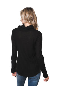 Women's Waffle Knit Cowl Neck Long Sleeve Top