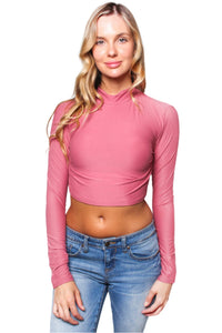 Women's Long Sleeves Fitted Mock Neck Crop Top