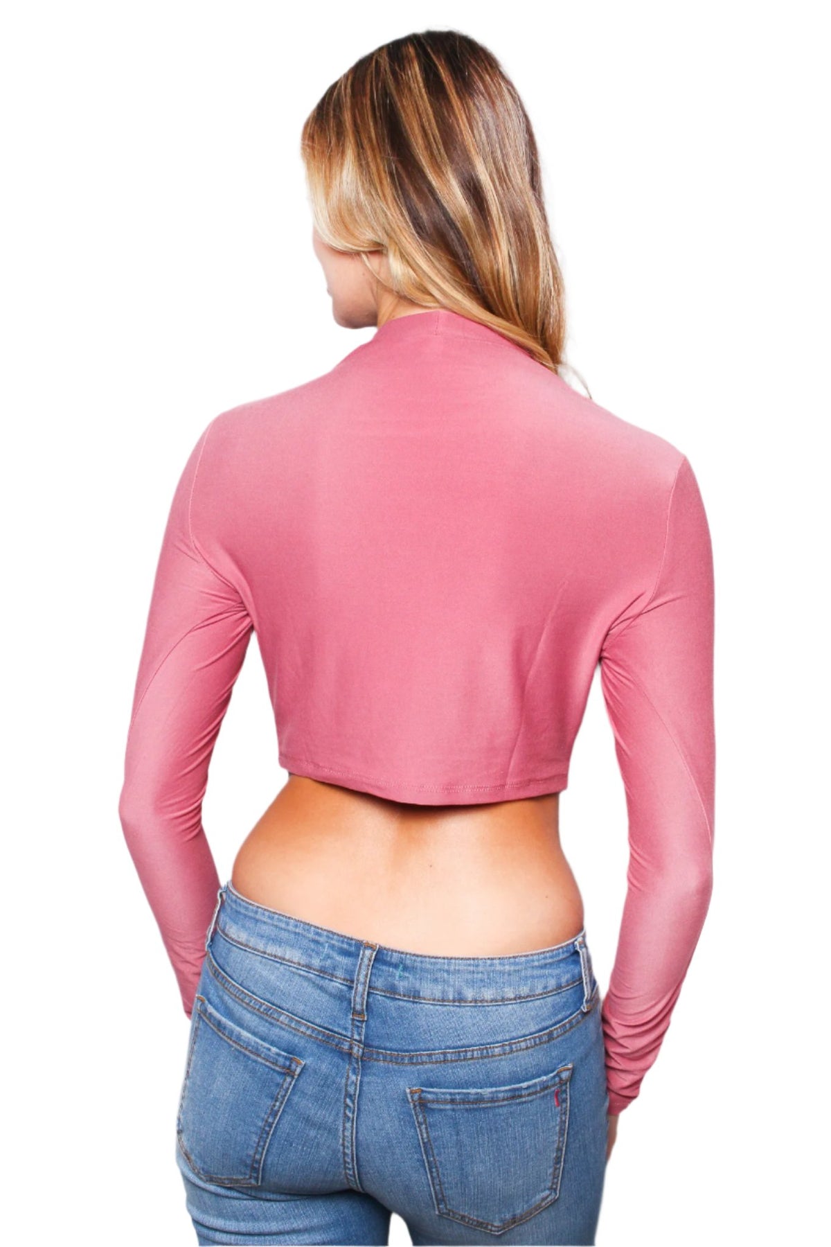 Women's Long Sleeves Fitted Mock Neck Crop Top