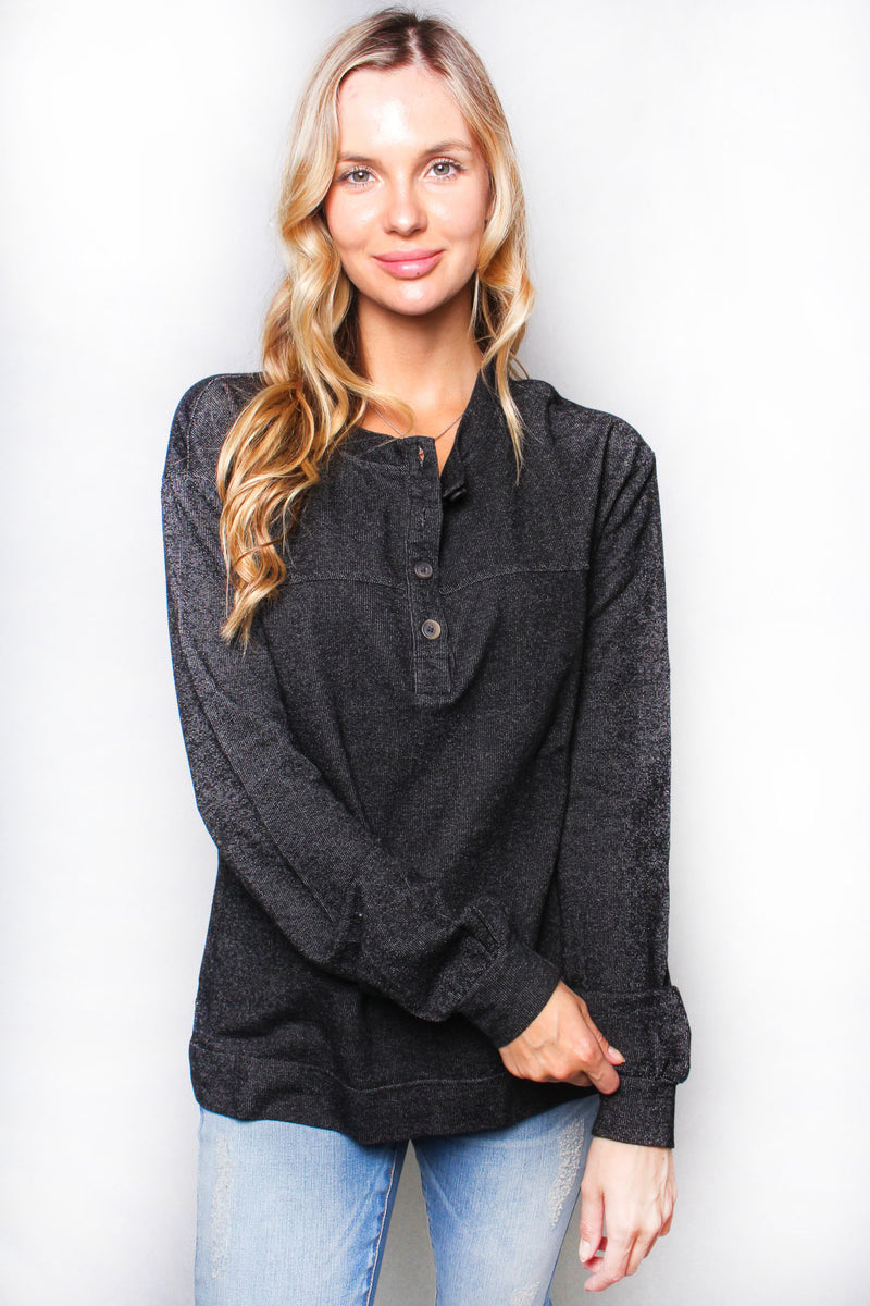 Women's Solid Long Sleeve Henley Top