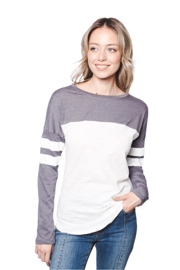 Women's Long Sleeves Color Block Varsity Top
