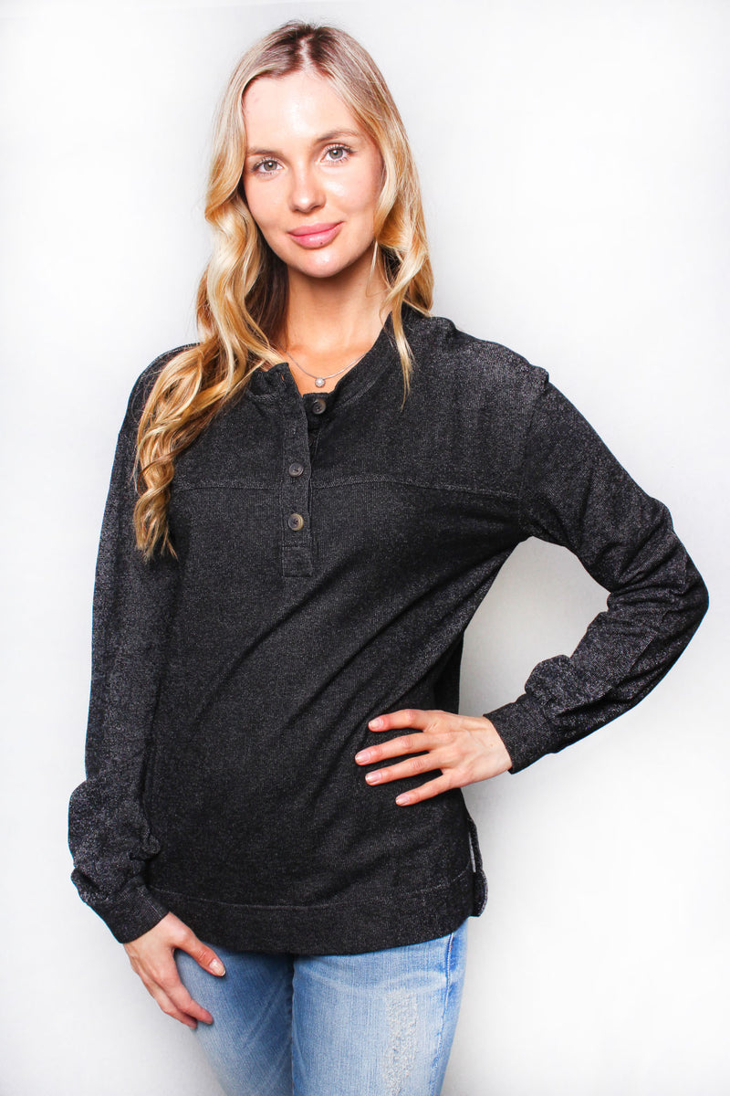 Women's Solid Long Sleeve Henley Top