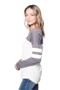 Women's Long Sleeves Color Block Varsity Top