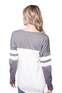 Women's Long Sleeves Color Block Varsity Top