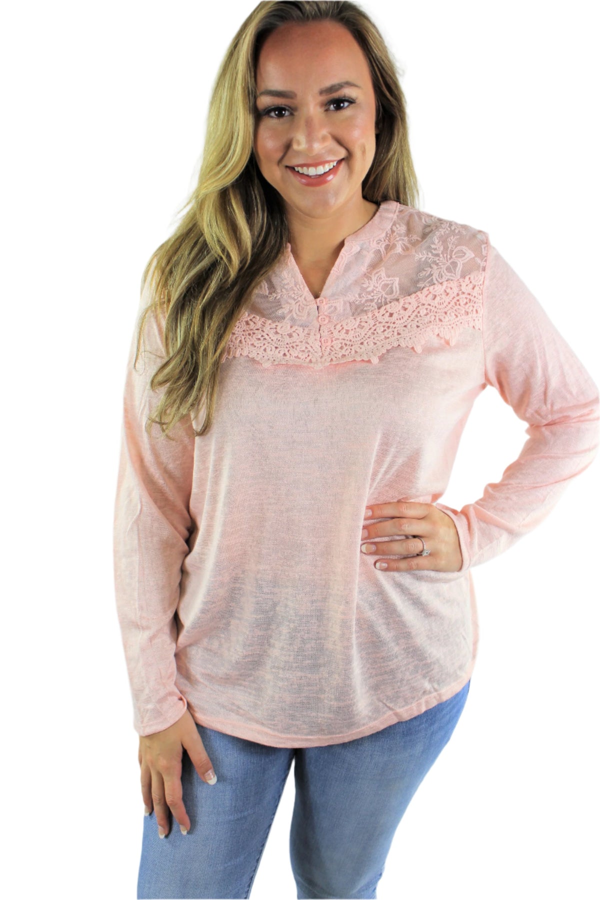 Plus Size Long Sleeve Top with Lace Detail ***