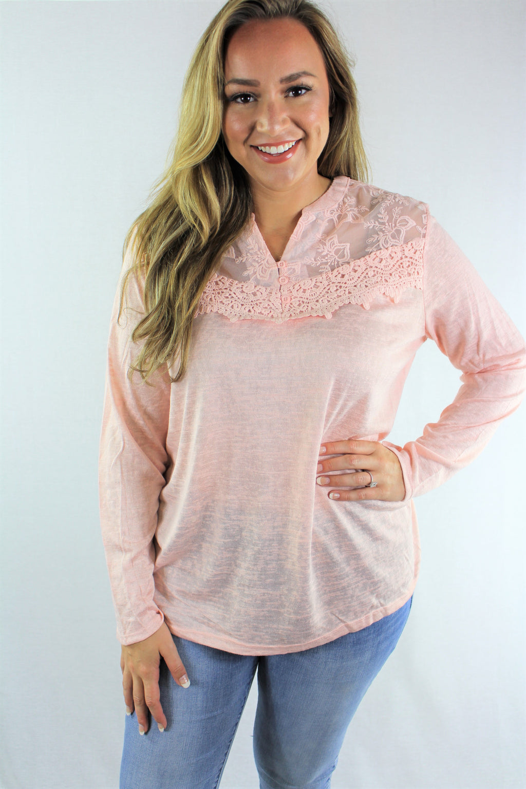 Plus Size Long Sleeve Top with Lace Detail ***