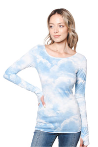 Women's Long Sleeves Baby Blue Tie Dye Top
