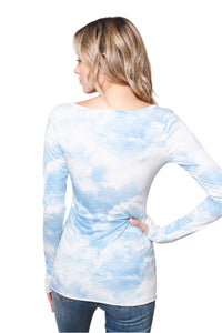 Women's Long Sleeves Baby Blue Tie Dye Top