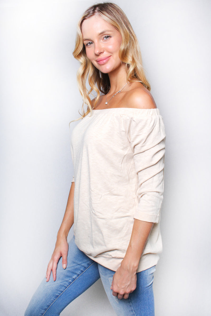Women's Solid Off The Shoulder Long Sleeve Top