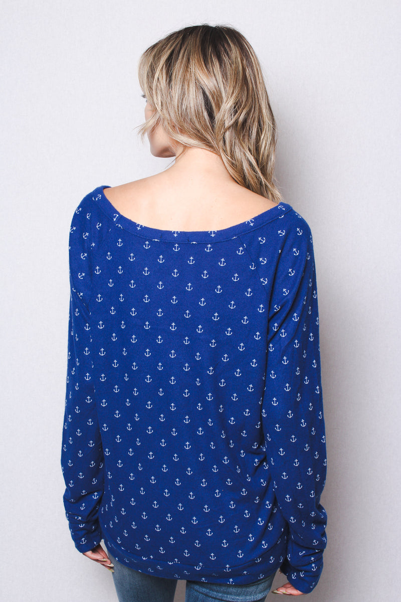 Women's Long Sleeves Anchor Print Lightweight Sweater