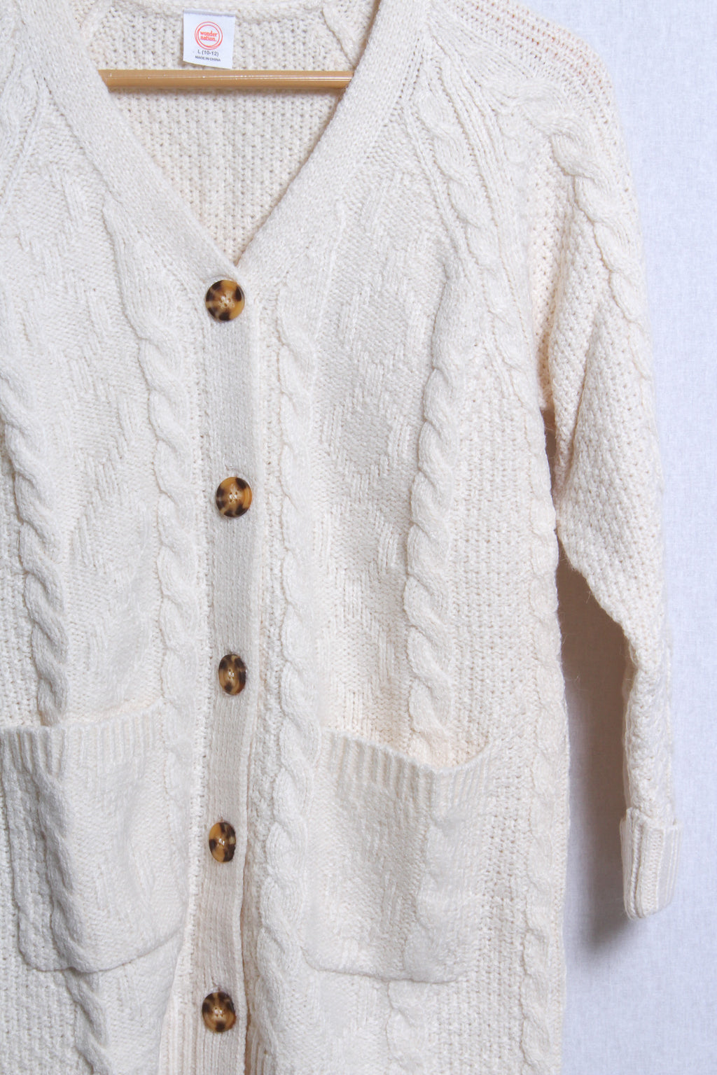 Teen's 3/4 Sleeves Button Down Double Pocket Knitted Cardigan