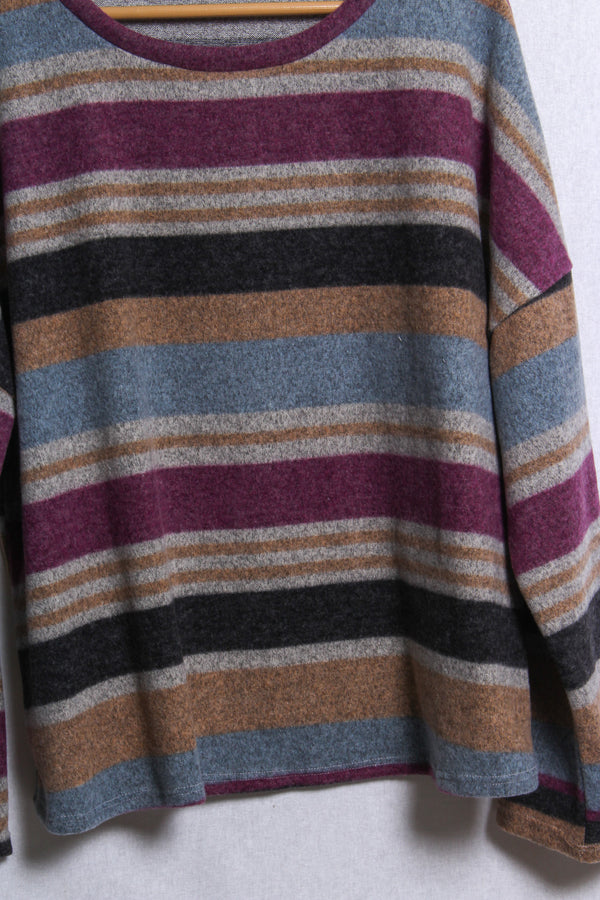 Women's Plus Long Sleeve Round Neck Striped Top
