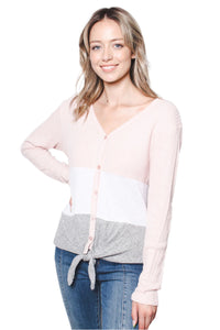 Women's Button Down Hi Low Waffle Top With Front Knot
