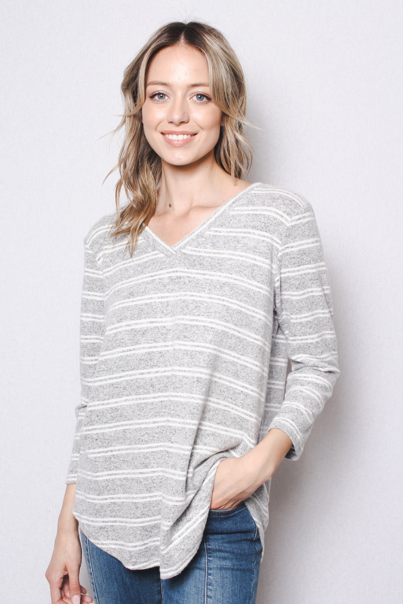 Women's 3/4th Sleeve V Neck Stripe Top