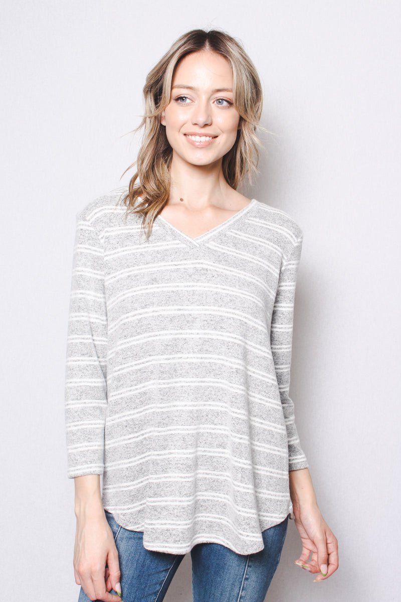 Women's 3/4th Sleeve V Neck Stripe Top