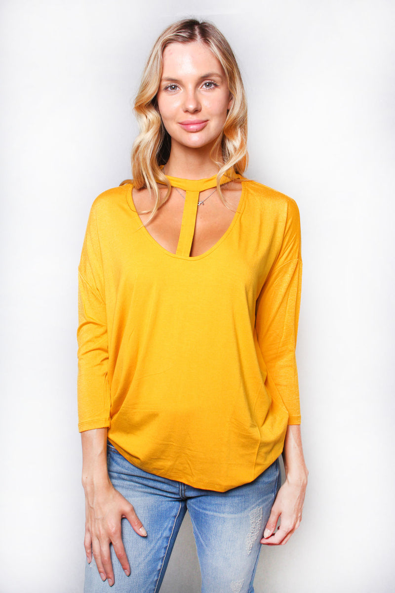 Women's Solid Cut Out Long Sleeve Top