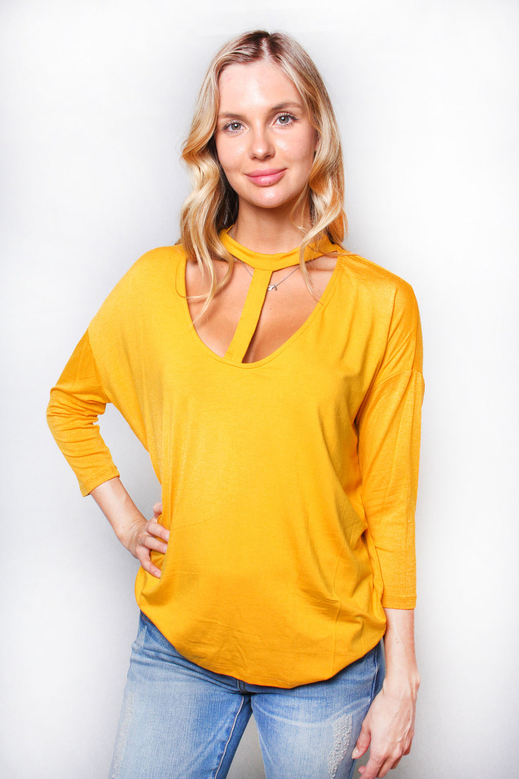 Women's Solid Cut Out Long Sleeve Top